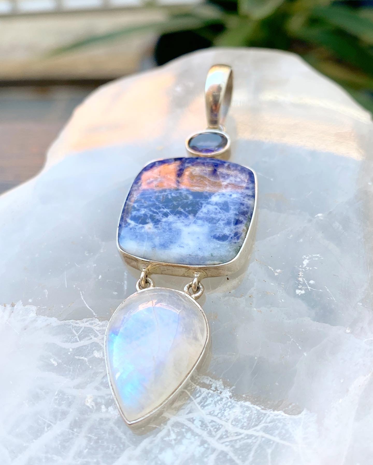 Tanzanite, Sodalite & Rainbow Moonstone Sterling Silver Pendant