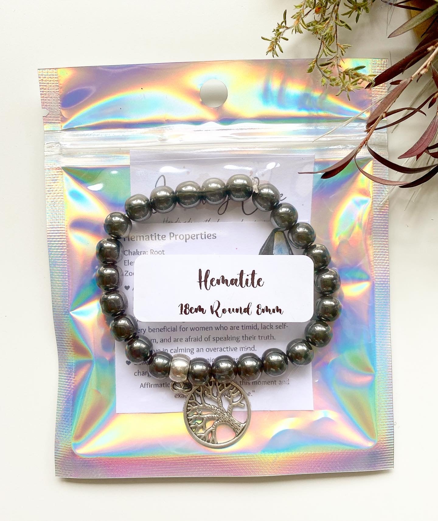 Hematite 8mm Charm Bracelet