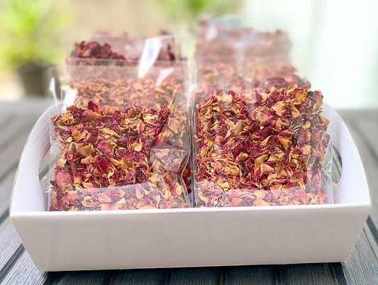 Dried Rose Petal Confetti Pouches - RED