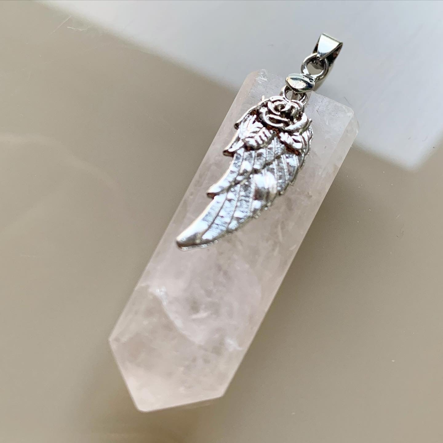 Rose Quartz Angel Wing Pendant