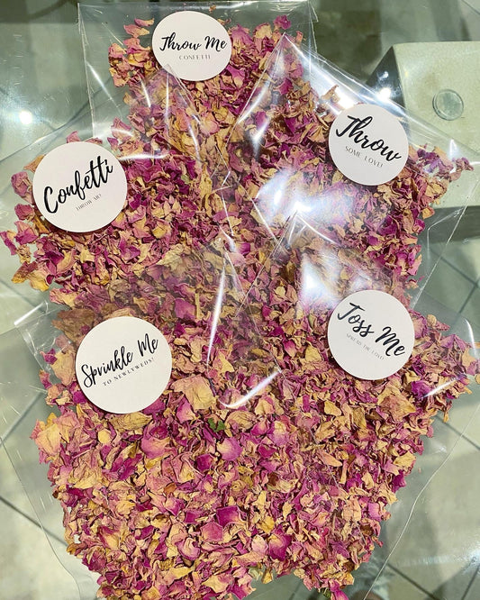Dried Rose Petal Confetti Pouches - PINK