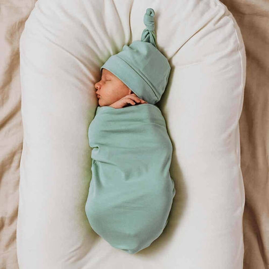 Sage Snuggle Swaddle & Beanie Set