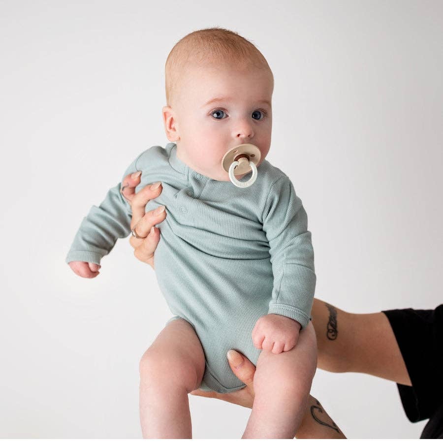 Wanderer Organic Long Sleeve Romper Aquastone: 12-18M