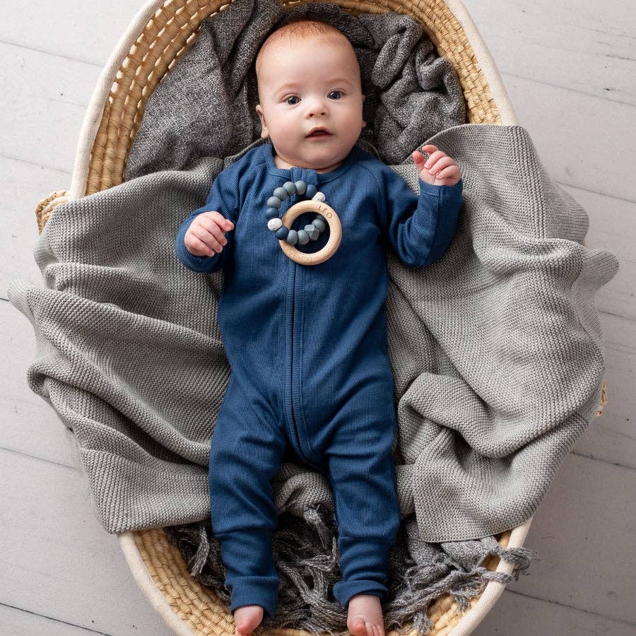Wanderer Organic Full Length Onesie Oxford Blue: 6-12M