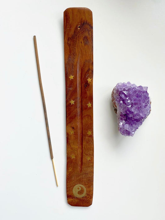 Wooden Incense Stick Holder with Yin Yang Inlay Design
