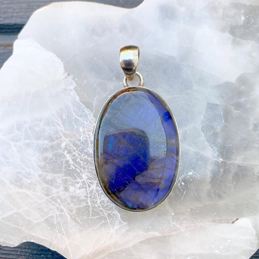 Labradorite Cabochon Sterling Silver Pendant