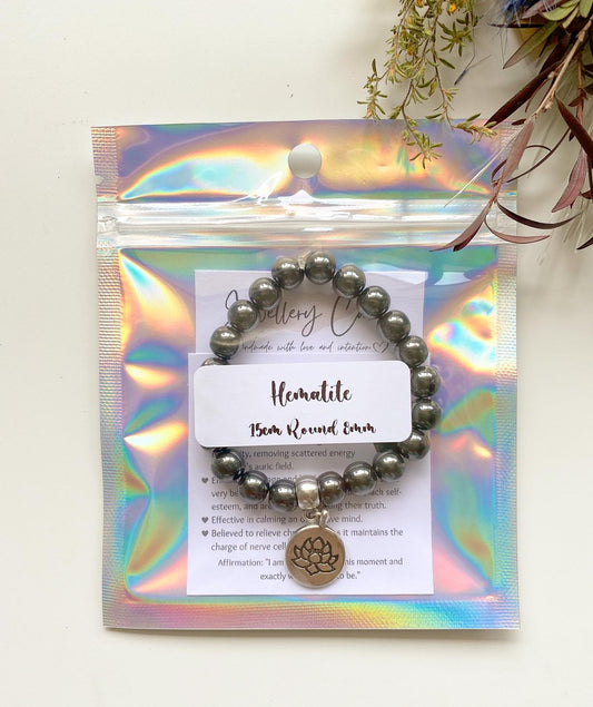 Hematite 8mm Charm Bracelet