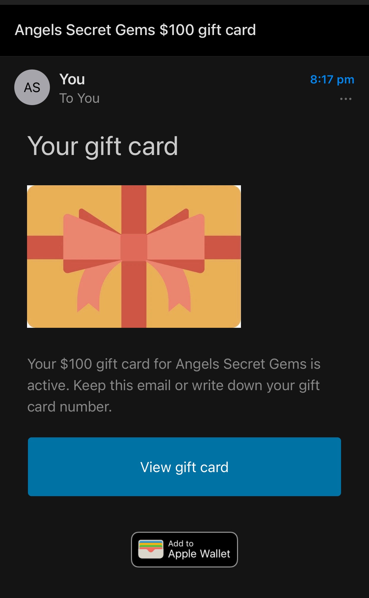 Angels Secret Gems Gift Card